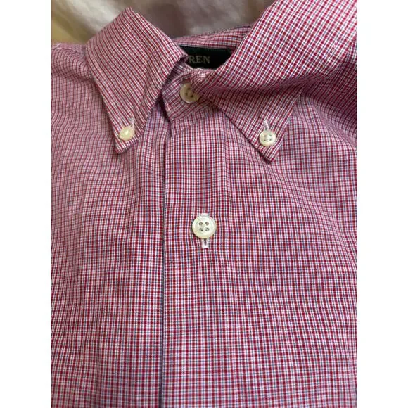 Lauren Ralph Lauren Dress Shirt Mens 16 36/37 Red White Gingham Check Cotton L/S - Picture 10 of 11